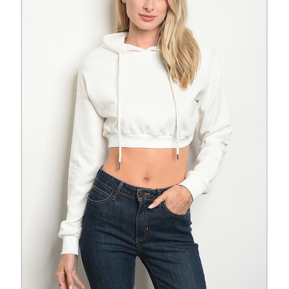 Tops - White Cropped Hoodie